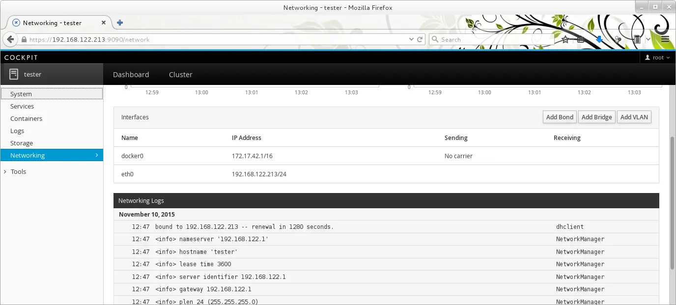 Cockpit 0.83 on Debian - Networking