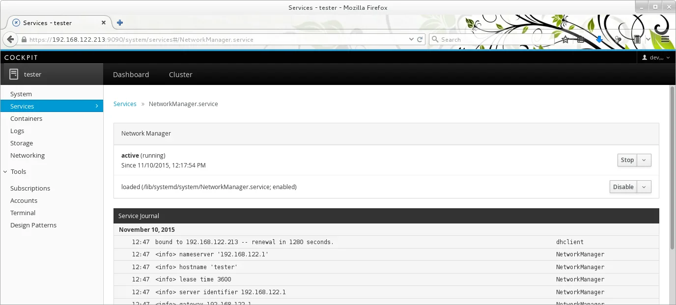 Cockpit 0.83 on Debian - Services